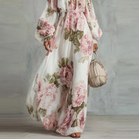 Payton | Abito Maxi con Motivo Floreale con Spalle Scoperte a Maniche Lunghe