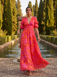 Olvera | Abito in Chiffon con Scollo a V con Spacco