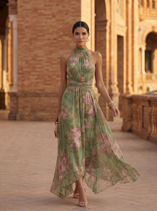Olivia | Abito con Motivo Floreale con Collo Halter