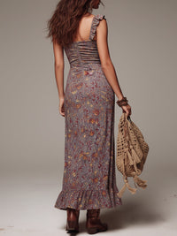 Maxi Pleated Floral Dress | Prodotto Grigio con Spacco
