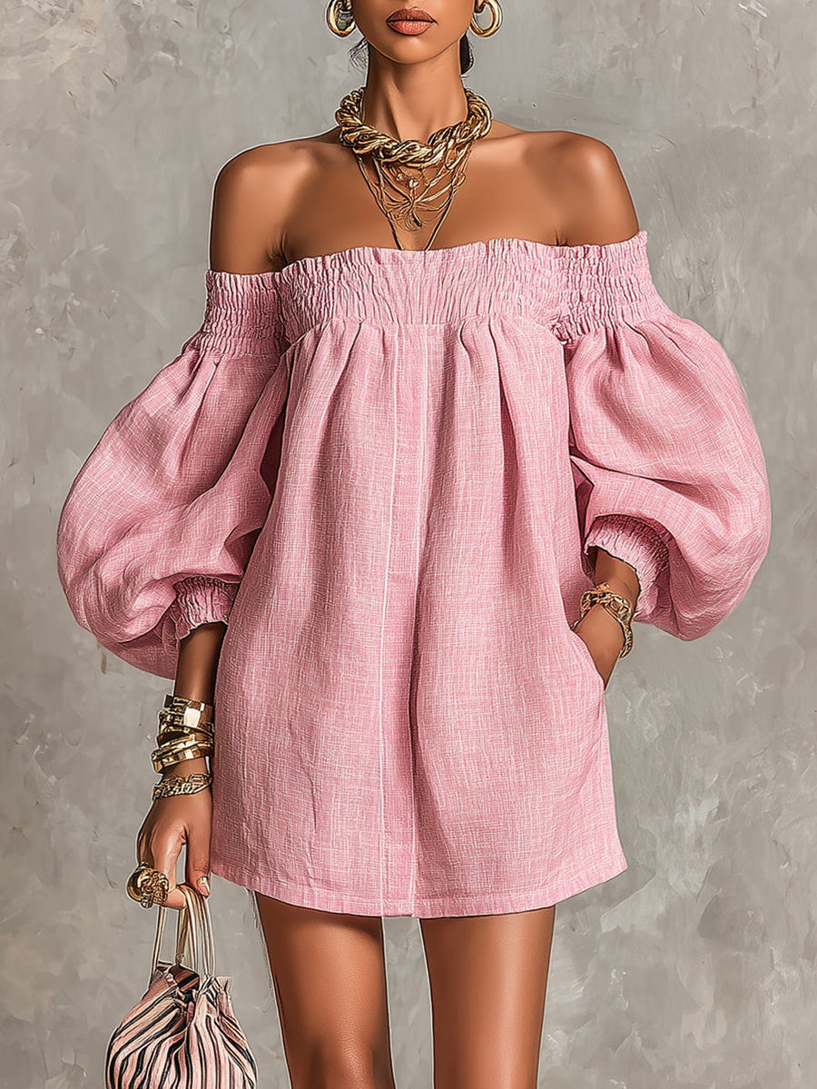 Violette | Abito Mini Rosa con Maniche a Lanterna