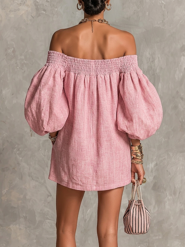Violette | Abito Mini Rosa con Maniche a Lanterna
