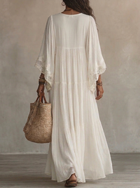 Solveig | Abito in Chiffon Bianco con Scollo a V