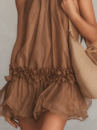 Bettina | Abito Mini Marrone con Collo Halter Senza Maniche