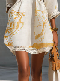 Aliénor | Abito Mini in Pizzo Oro all'Uncinetto