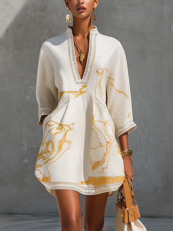 Aliénor | Abito Mini in Pizzo Oro all'Uncinetto