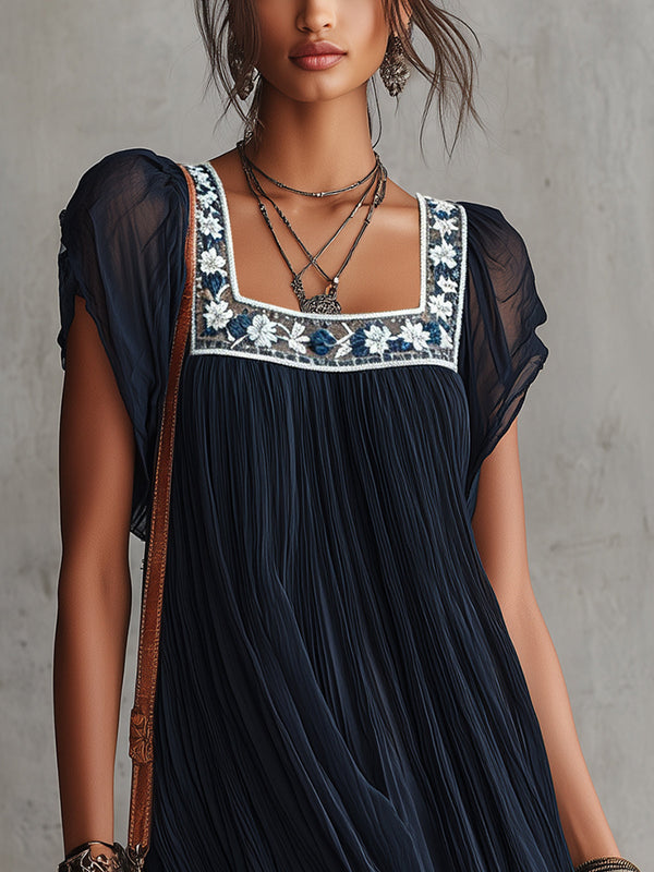 Apolline | Abito Mini in Chiffon con Motivo Floreale Plissettato