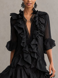 Anaïs | Abito Mini in Chiffon Nero con Volant