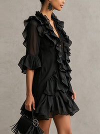Anaïs | Abito Mini in Chiffon Nero con Volant