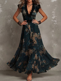 Athénaïs | Abito Maxi in Chiffon con Motivo Floreale