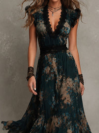 Athénaïs | Abito Maxi in Chiffon con Motivo Floreale