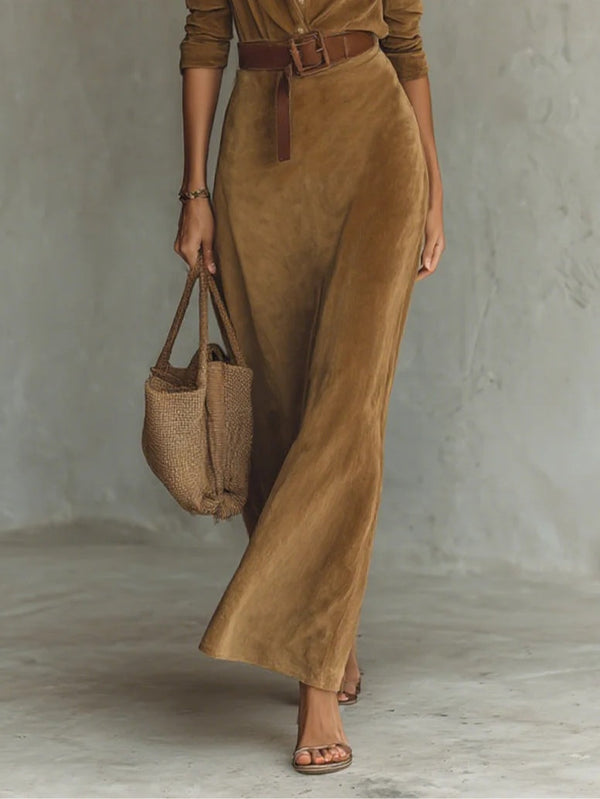 Corentine | Abito Maxi in Camoscio con Colletto