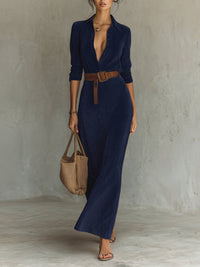 Corentine | Abito Maxi in Camoscio con Colletto