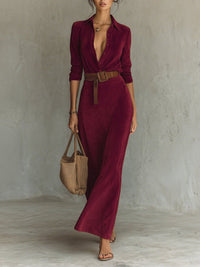 Corentine | Abito Maxi in Camoscio con Colletto
