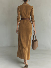 Corentine | Abito Maxi in Camoscio con Colletto