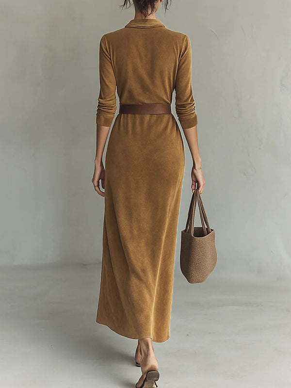 Corentine | Abito Maxi in Camoscio con Colletto