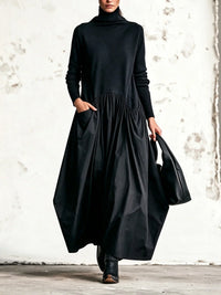 NOIR | Oversize Abito Maxi con Collo Alto con Tasche