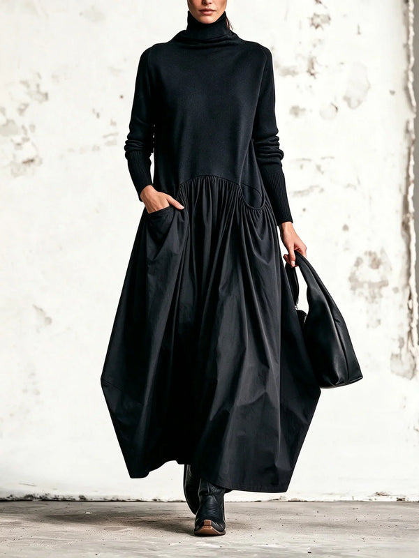 NOIR | Oversize Abito Maxi con Collo Alto con Tasche
