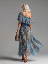 Aliette | Abito in Chiffon con Motivo Leopardato con Spalle Scoperte