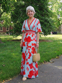 Abito Maxi con Motivo Floreale con Scollo a V