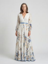 Violet & Grace | Abito Maxi con Motivo Floreale con Scollo a V a Maniche Lunghe
