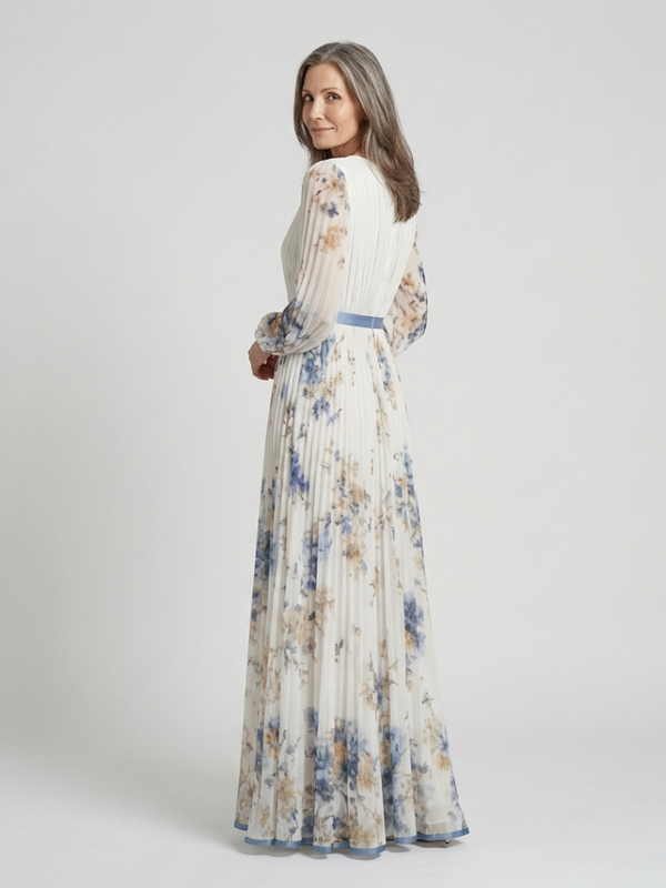 Violet & Grace | Abito Maxi con Motivo Floreale con Scollo a V a Maniche Lunghe