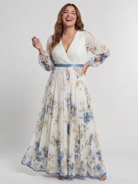 Violet & Grace | Abito Maxi con Motivo Floreale con Scollo a V a Maniche Lunghe