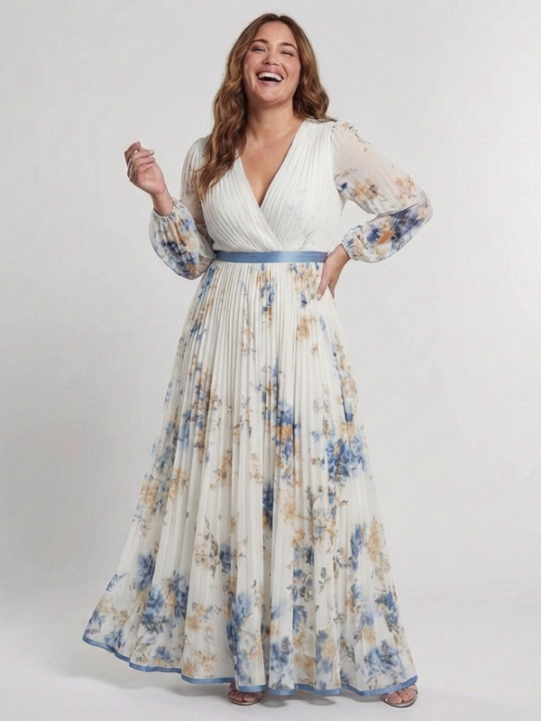 Violet & Grace | Abito Maxi con Motivo Floreale con Scollo a V a Maniche Lunghe