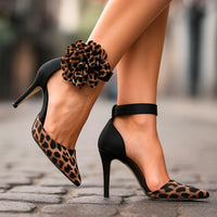 Floral | Scarpe con Tacco Bordeaux con Motivo Floreale con Motivo Leopardato