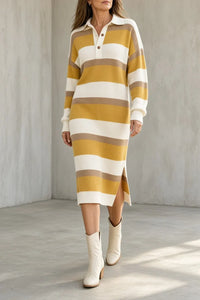 TARA | Abito Midi in Maglia a Righe con Colletto