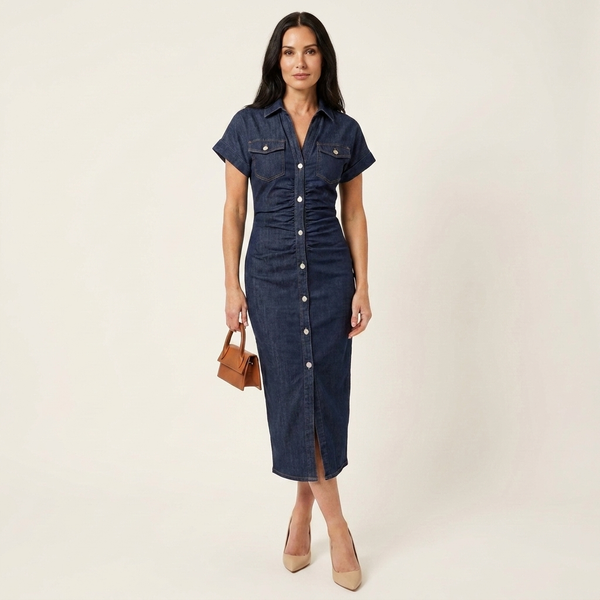 Maya | Abito Midi in Denim con Bottoni