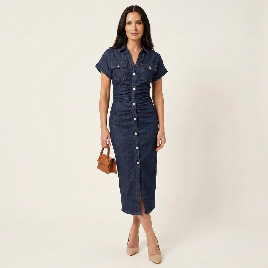Maya | Abito Midi in Denim con Bottoni