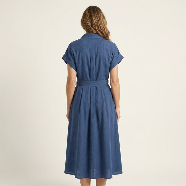 Melody | Abito Midi in Denim con Bottoni con Cintura
