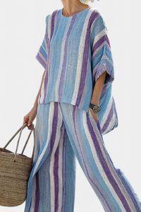 Julietta | Pantaloni da Donna in Lino Viola a Righe