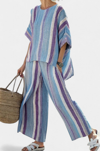 Julietta | Pantaloni da Donna in Lino Viola a Righe