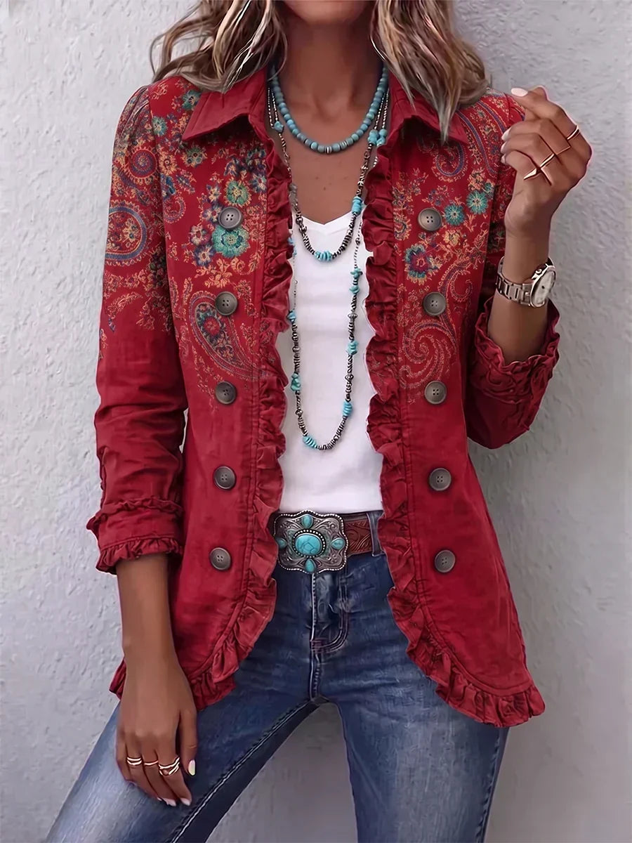 Charlotte | Boho Giacca Rosso con Volant