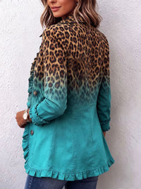 Béatrice | Blazer Turchese con Motivo Leopardato con Volant