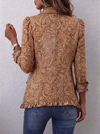 Noémie | Retrò Boho Giacca Marrone con Motivo Floreale con Volant