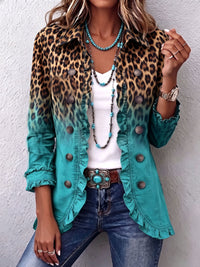 Béatrice | Blazer Turchese con Motivo Leopardato con Volant