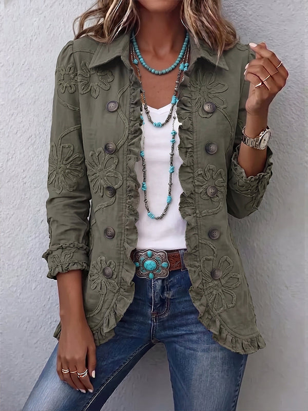 Alexandrine | Retrò Chic Giacca Verde con Motivo Floreale