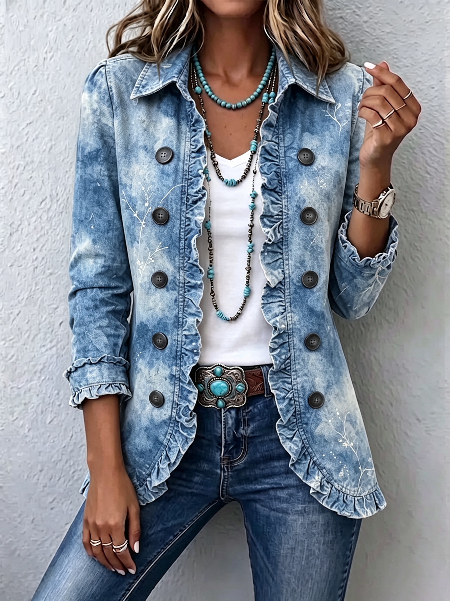 Guenièvre | Retrò Boho Giacca Blu con Volant