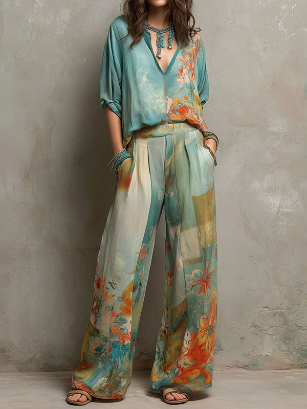 Perrine | Elegante Pantaloni con Motivo Floreale
