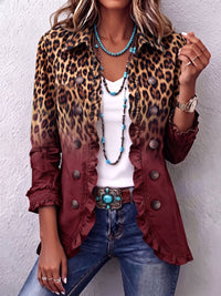 Béatrice | Blazer Turchese con Motivo Leopardato con Volant