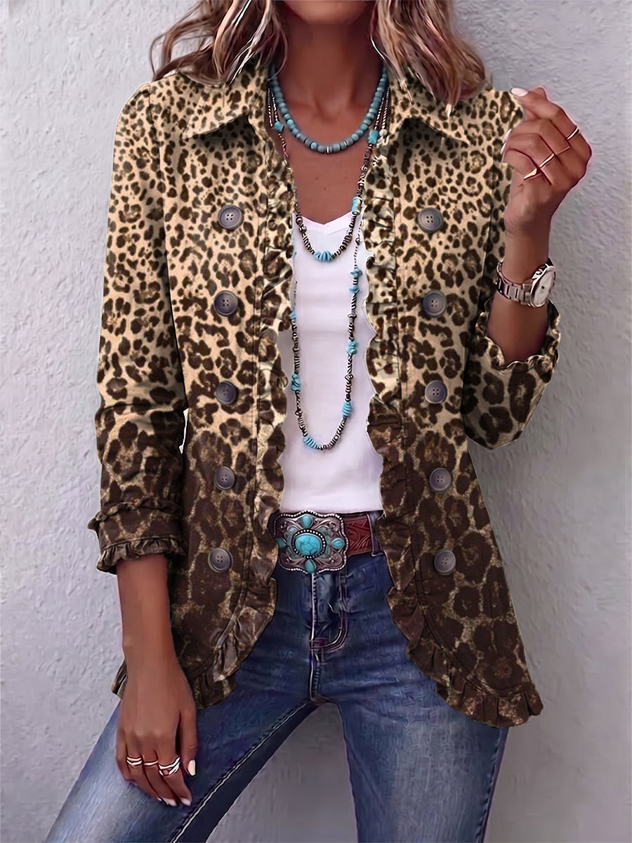 Ombeline | Giacca con Motivo Leopardato con Volant
