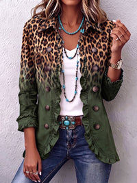 Béatrice | Blazer Turchese con Motivo Leopardato con Volant