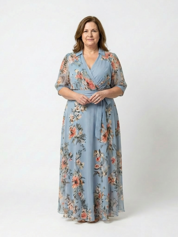 Elowen | Abito Maxi con Motivo Floreale con Scollo a V a Portafoglio