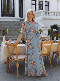 Elowen | Abito Maxi con Motivo Floreale con Scollo a V a Portafoglio