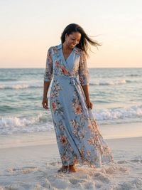 Elowen | Abito Maxi con Motivo Floreale con Scollo a V a Portafoglio